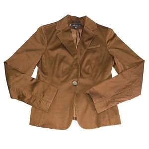 Anne Klein Stretch Brown High Hip Single Breasted One Button Blazer Peak Lapel S